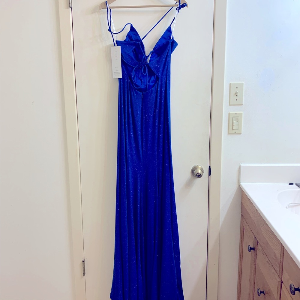 LandaDesign Royal Blue Glittery Backless Cocktail Dress